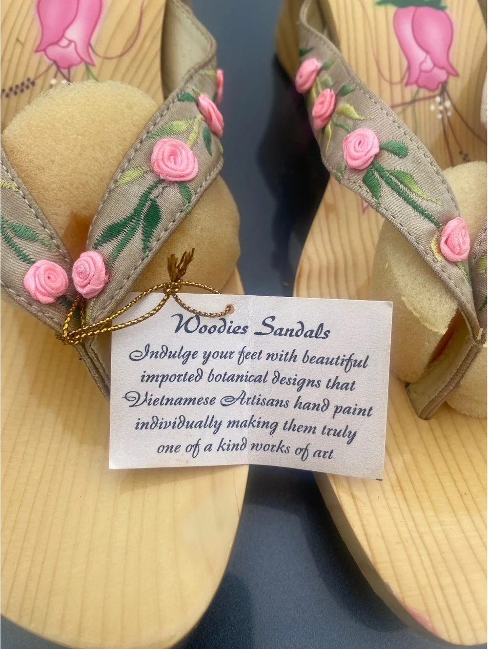 Woodies Hand-Painted Floral Wooden Wedge Sandals Size 9 | New with Tag